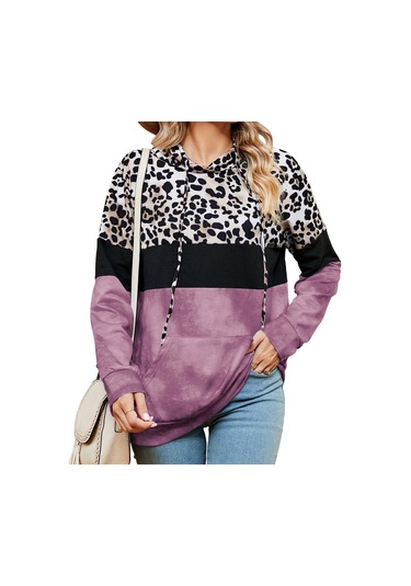 Jkaashdk Kadın Moda Rahat Leopar Baskı İlkbahar Sonbahar Uzun Kollu Kazaklar Ve Uzun Kollu Kırmızı