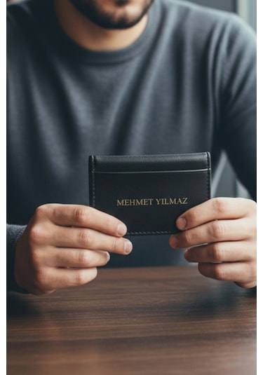 İsim Baskılı Erkek Cüzdan Kartlık Kemer Seti Kişiye Özel Kutulu Hediye Seti Siyah