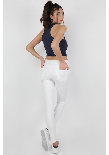 Kadın Gabardin Pantolon Beyaz Çok Renkli