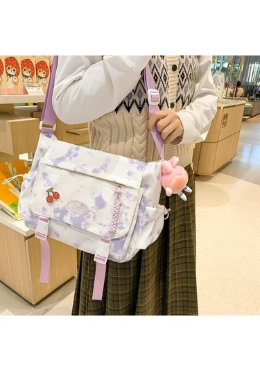 Novahub Siyah Kadın Crossbody Çanta - Büyük Kapasiteli Messenger Omuz Çantası - Öğrenci Baskı Design - Yumuşak Naylon Ve Polyester Astar - Fermuarlı - Siyah Siyah