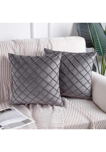 Koyu Gri Yenı Kadife Kareli Katı Minder Örtüsü Tartan Yastık Kılıfı 40cm/45cm/50cm/55cm/60cm