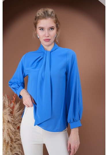 Elegance Bağlamalı Bluz Mavi