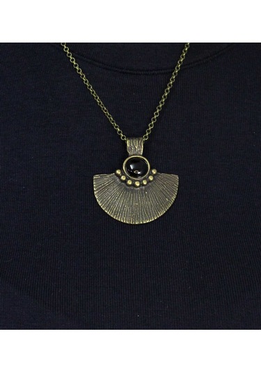 Doğal Taş Oniks Doğal Taşlı Desenli Otantik Kadın Kolye 45 Cm Zincirli Euk26o Siyah