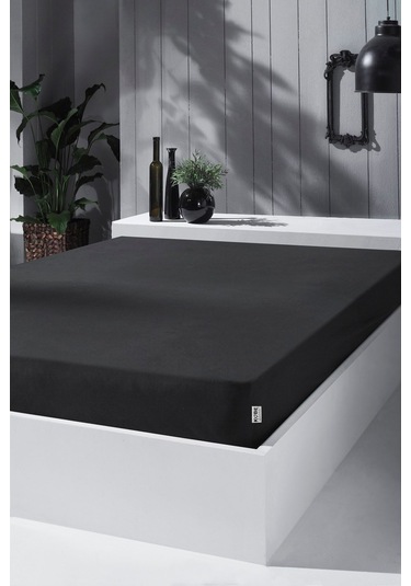 Penye Lastikli Çarşaf, Çift Kişilik , Siyah, %100 Pamuk Örme Kumaş, 130 Gr/m² Siyah