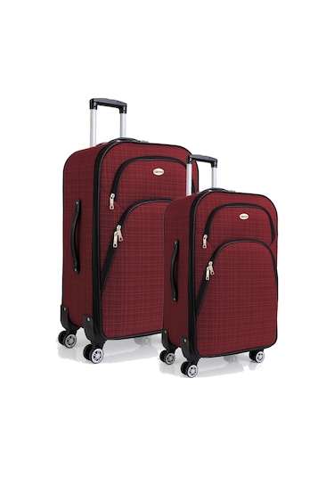 Gedox Büyük Ve Orta Boy Valiz Seti 4 Teker Kumaş Valiz Bordo 1081