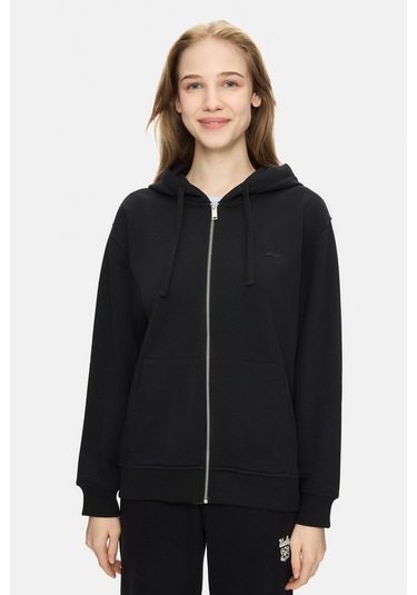 Ucla Vıvıana Siyah Kapüşonlu Baskılı Fermuarlı Standard Fit Kadın Sweatshirt Siyah