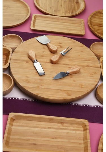 Atbyhome Lumen 6 Kişilik 19 Parça Doğal Bambu Kahvaltı Takımı Kahvaltı Seti Sunum Seti Bambu