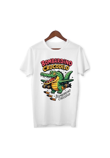 Bombardino Crocodilo Tişört Bombarıddıno Crocodil Çocuk T-shirt Tung Yetişkin Unisex Tişört Beyaz