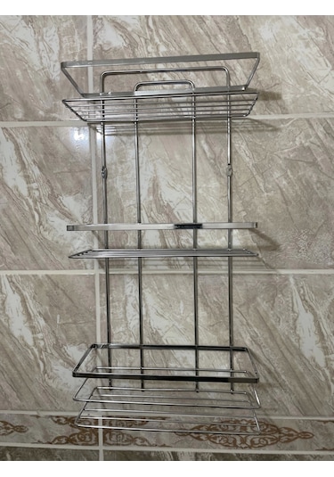 Banyo Köşe Rafı Lamalı 3 Katlı Krom Şampuanlık Duvara Monte Vidalı Krom
