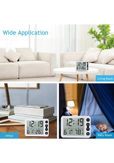 Yifomall Ts-9606 Ev Ofis İçin Dijital Termo-higrometre: Lcd Ekranlı Saat, Geri Sayım, Nem Sicaklık Ölçer, Sıcaklık Birimi Değiştirilebilir Pil Yok