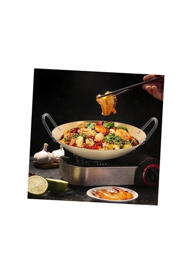 Çift Saplı Paslanmaz Çelik Wok - Yemek Pişirmek İçin 12 İnçlik Kızartma Tavası, Kızartma Ve Sote İçin Ev Mutfağı İçin Metal Tencere İçin İdeal Paslanmaz Çelik