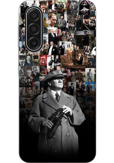 Samsung Galaxy A17 Uyumlu Atatürk Portre Kolaj Baskılı Silikon Kılıf Renkli