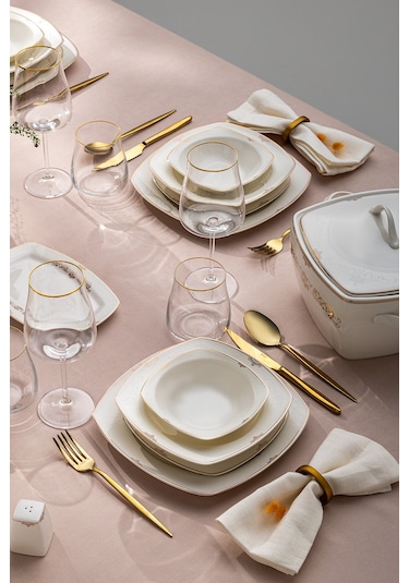 Emsan Bone Yeni Mimoza 60 Parça Yemek Takımı Platin Y.kare