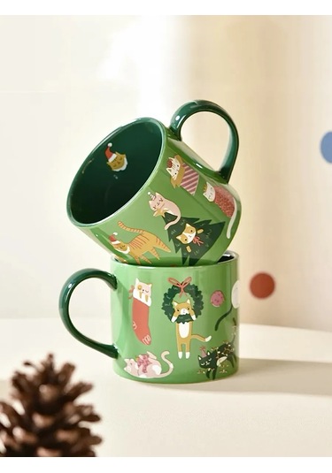 Muse Home Store Yılbaşı Çay Ve Kahve Kedi Desenli Büyük Bardak 270331476 Yeşil