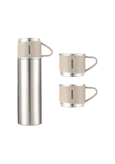 3 Bardak 500 ml Sıcak Soğuk Tutan Termos Gümüş - AL3678