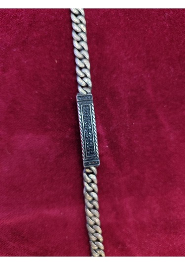 Modagümüşevi 925 Ayar Gümüş Siyah Zirkon Taşlı Gurmet Erkek Bileklik