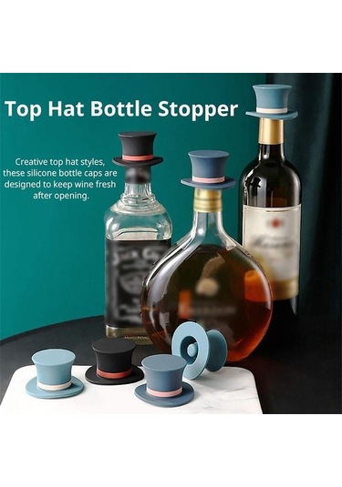 Jms Siyah Yeniden Kullanılabilir Silikon Şarap Tıpa Kapağı Fiş Şapka Şekli Vakum Mühürlü Şişe Durdurma Kapağı Ev Şarap Şişesi Tıpa Bar Araçları Siyah