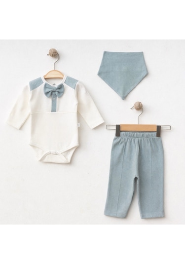 Işıl Baby Papyonlu 3'lü Erkek Bebek Body Takım Yeşil