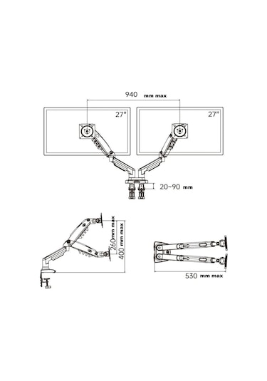 Triline Nb F160 Beyaz 17-27" Çift Kol Monitör Tutucu 2-9 Kg Amostisörlü Vesa Monitör Standı