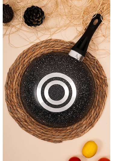 Çarşıdayız 28 Cm Granit Wok Tava - Yüksek Isıya Dayanıklı, Uzun Ömürlü Mutfak Eşyası Siyah