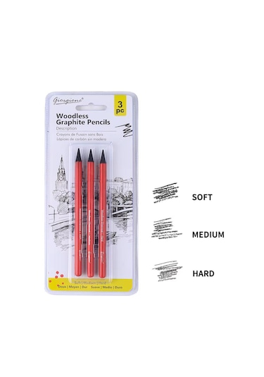 Giorgione Graphite Kömür Kalem 3lü Set Ağaçsız Gövde,soft-medium-hard Yumuşaklık Seçenekli