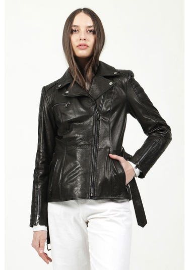 Dericlub Santa/65 Jumbo Model Gerçek Deri Kadın Mont Siyah