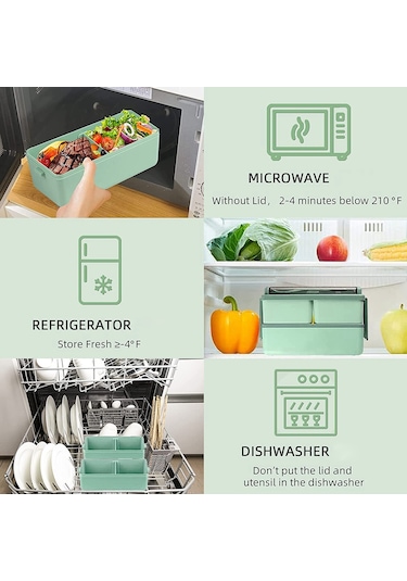 Xurunkeji Yetişkinler Ve Çocuklar İçin Bento Öğle Yemeği Kutusu, Sızdırmaz Yemek Hazırlama Porsiyon Kontrol Kutuları, Bölmeli İnce Kap Stili Yeşil