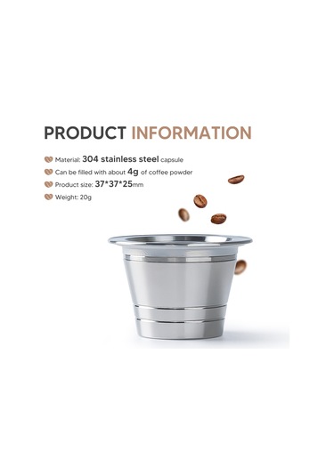 Fosenze Paslanmaz Çelik Yeniden Kullanılabilir Kahve Kapsülü - 4g Kapasiteli, Instant Multı-pod 68 Mb Uyumlu Gümüş