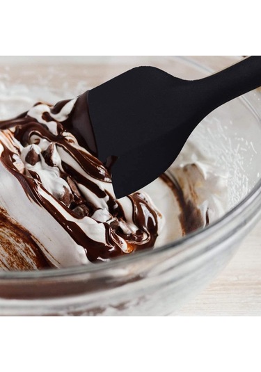 Isıya Dayanıklı Yanmaz Yapışmaz Silikon Spatula Seti 3 Parça Siy