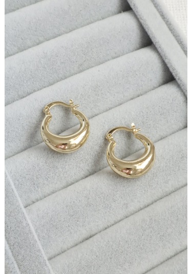 Kadın Küpe Kararmaz 14k Renk Vip Seri Yarım Bagel Model 2cm Küpe Altın