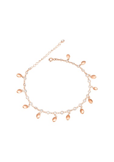 Brezza Lusso Jewelry Damla Pullu Sallantılı Full Taşlı Su Yolu Gümüş Kadın Ayak Halhal Rose