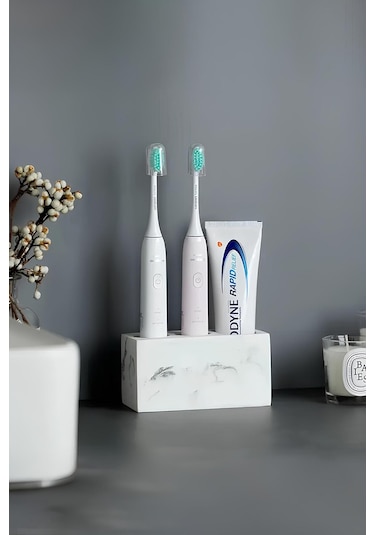 Modern Beton Diş Fırçalık Elektrikli Fırça Ve Macun Standı Banyo Organizeri Siyah Beyaz