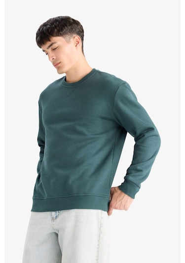 Defacto Regular Fit Bisiklet Yaka Basic Düz Kalın Sweatshirt T3777az25augn536 Yeşil