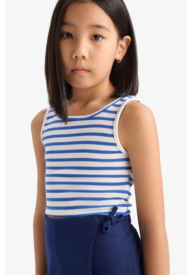 DeFacto Kız Çocuk Bisiklet Yaka Çizgili Atlet Z7814A625HSBE124 Mavi