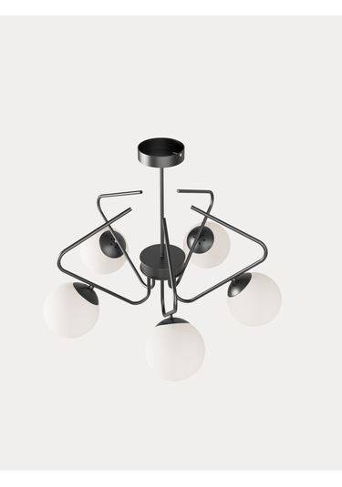 Lunor Siyah Kasa Beyaz Cam Küre Başlıklı Modern 5'li Avize