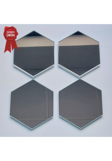 Decorita Ayna Bardak Altlığı 4'lü Takım Altıgen Düz Ayna Diğer