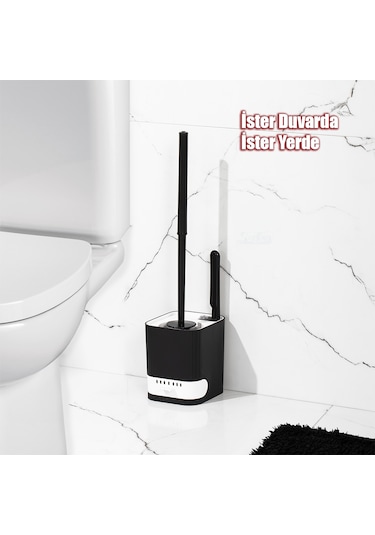 Porsima 2038 Pratik Tuvalet Fırçalığı Banyo Tuvalet Fırçası Siyah