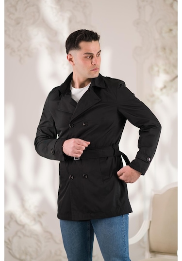 Slim Fit Astarlı Baharlık Kemerli Erkek Trençkot 001