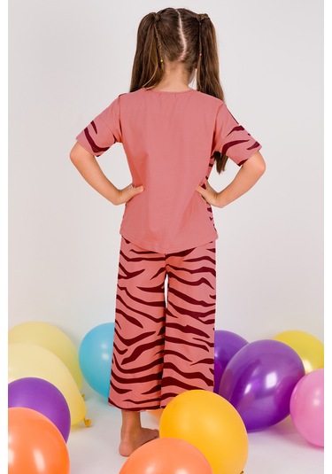 Kız Çocuk Kaprili Takım Zebra Baskılı A83 Pudra