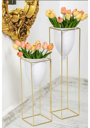 Besthırdavat Beyaz Gold Metal Saksı 2'li