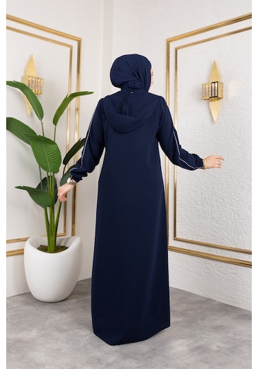 Biyeli Şerit Metal Aksesuar Detaylı Ferace / Lacivert - F0144 Lacivert