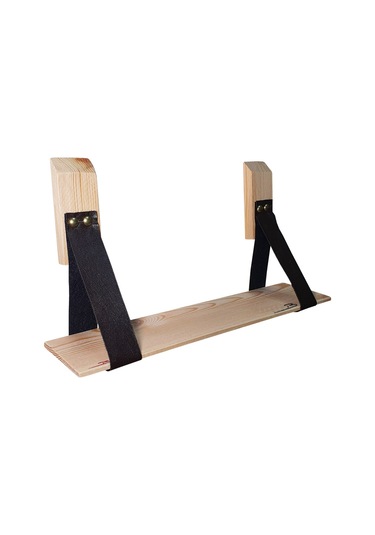 Doğal Ahşap Duvar Deri Kemerli Raf Kitaplık Süs rafı 50cm