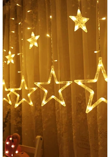 Mobgift Animasyonlu Led Işıklı Eklemeli Yıldız Perde 2,80 X 75 Sarı
