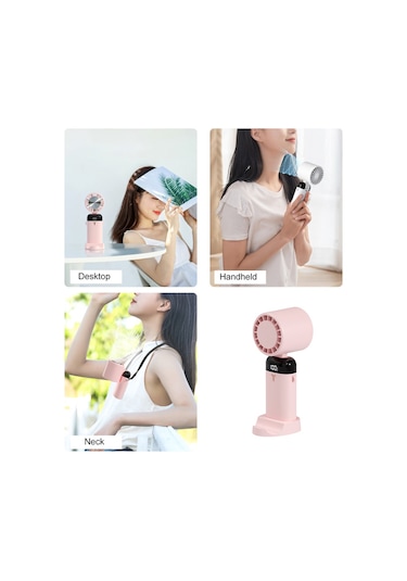 Springsun Taşınabilir El Boyun Askılı 3600mah 3 Hız Dijital Ekranlı Telefon Tutucu Fan Mavi