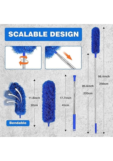 Oluk Temizleme Fırçası Çatı Aleti 8.2 Ayak Uzatılabilir Teleskopik Direk Kolay Çıkarılabilir Temizleme Aleti, Mavi