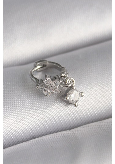 316l Çelik Gümüş Renk Zirkon Taşlı Çiçek Model Sallantı Detay Tr Çok Renkli