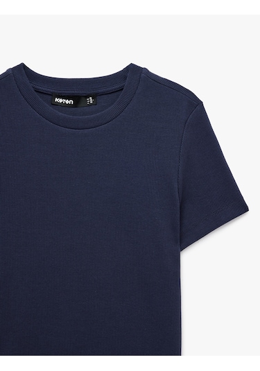 Koton Pamuklu Slim Fit Bisiklet Yaka Kısa Kollu Basic Tişört Lacivert 6sak50472ek