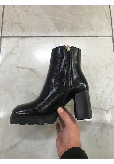 Platform Vegan Deri Kırışık Rugan Bot Siyah