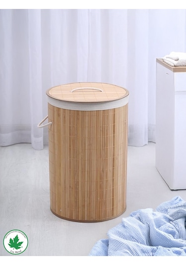El Yapımı Bambu Yuvarlak Çamaşır Sepet, Hasır Kirli Sepeti Std Katlanır Bambu Yuvarlak Çamaşır Sepeti Klasik Bambu