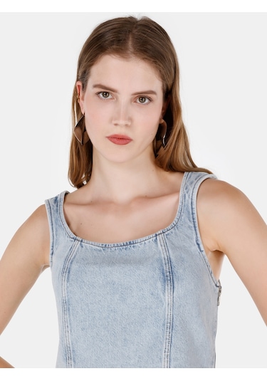 Colins Dar Kesim Bisiklet Yaka Mavi Kadın Büstiyer Cl1069854 Q1.v1 Dn01220 Denim